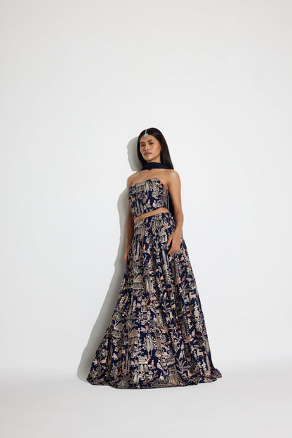 LIMITED EDITION: SASHA LEHENGA WITH CORSET (Navy blue)