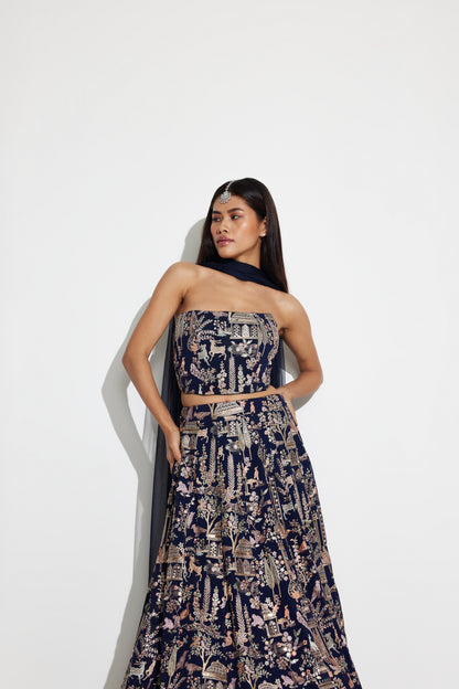 LIMITED EDITION: SASHA LEHENGA WITH CORSET (Navy blue)